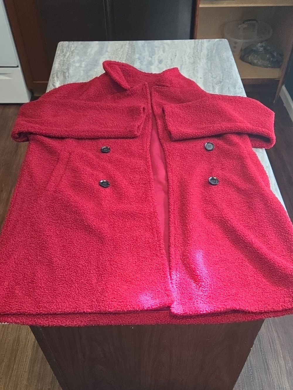 Women’s Red Teddy Coat - Double-Breasted Casual Jacket